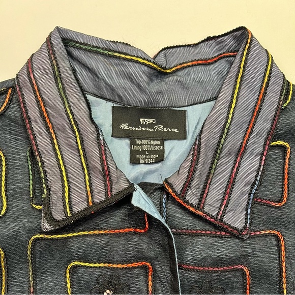 Vintage Alexandria Pierce Embroidered Blazer Jacket - navy/multi-color, L - Picture 3 of 8